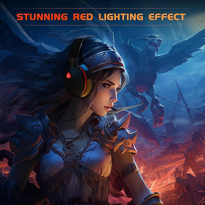 2.4GHz Wireless Gaming Headset for PS5, PS4 Fortnite & Call of Duty/FPS Gamers, PC, Nintendo Switch, Bluetooth 5.3 Gaming Headphones with Mic, Stereo Sound, Red Light -BlackRed
