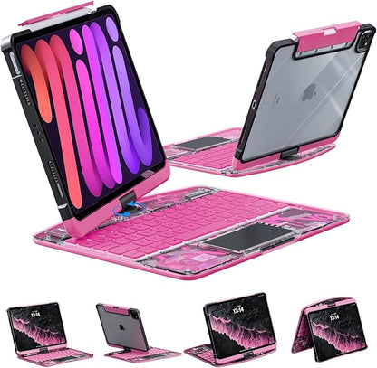 Transparent 360 for iPad Keyboard case with Wireless Keyboard for iPad Air 13 inch(M3/M2, 2025/2024), Trackpad, 7 Color Backlight, 360° Rotating Stand for iPad Pro 12.9" 2018-2022(6/5/4/3 Gen)