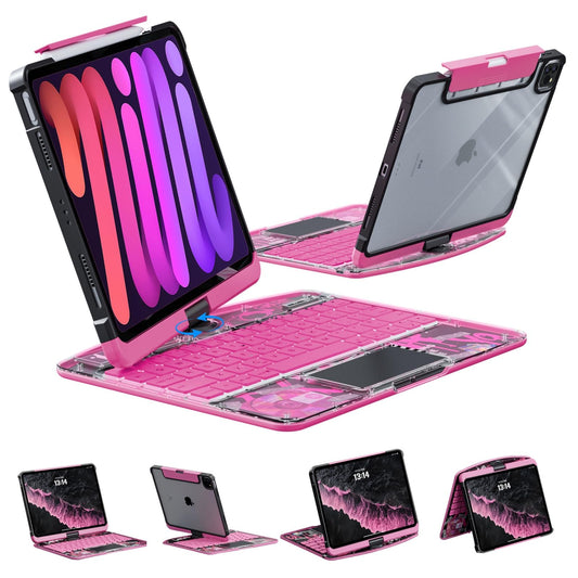 Transparent Case with Wireless Keyboard for iPad Air 13 Inch (M3/M2, 2025/2024), 7 Colors Backlight, Multi-Touch Trackpad, 360° Rotating Stand with Pencil Holder for iPad Pro 12.9 Inch (6/5/4/3 Gen)