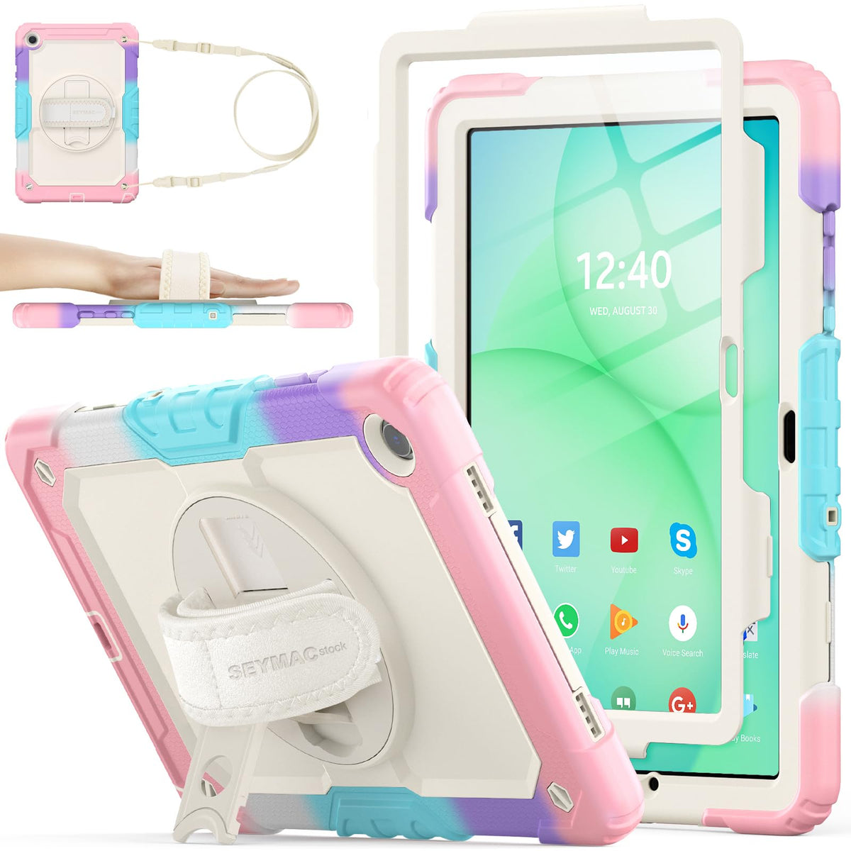 SEYMAC stock Case for Samsung Galaxy Tab A11+ Plus/A9+ Plus 11'', Full-Body Drop Protection Case with Screen Protector Pencil Holder [360° Rotating Hand Strap] &Stand, Purple+Colorful
