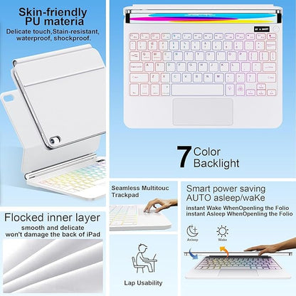 for iPad 11th (A16) & 10th Generation Case with Keyboard – Magic-Style Magnetic – Floating Cantilever Stand - Multi-Touch Trackpad Keyboard Case for iPad 11 inch 2025&10th Gen 10.9 inch (White)