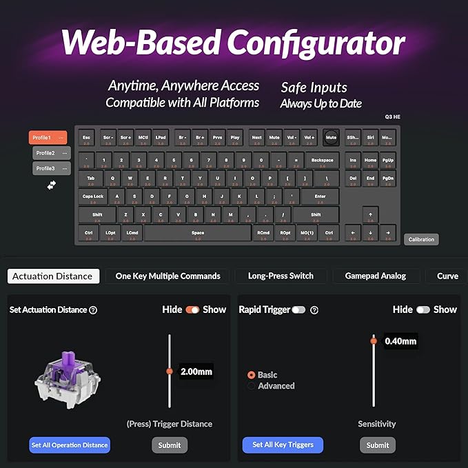 Keychron Q3 HE Wireless Custom Mechanical Keyboard, 2.4 GHz/Bluetooth/Wired QMK Rapid Trigger 80% TKL Hot-Swappable Programmable RGB Gateron Double-Rail Magnetic Switches for Mac Windows, Shell White