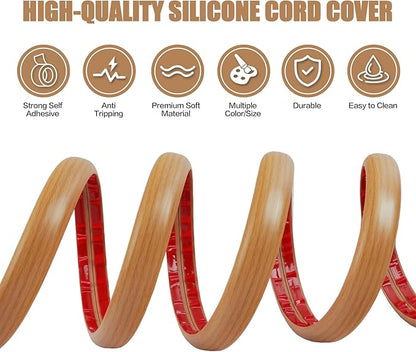 Floor Cord Cover Self Adhesive Cord Hider,10FT Cable Management, Extension Strip Protector for Wires, Prevent Cable Trips for Offices, Gyms, Exhibitions Cavity:0.47"(W) x 0.35"(H) Brown Wood
