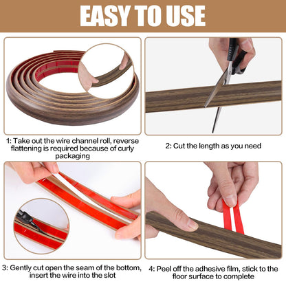 Floor Cord Cover Self Adhesive Cord Hider,3.3FT Cable Management, Extension Strip Protector for Wires, Prevent Cable Trips for Offices, Gyms, Exhibitions Cavity:0.3"(W) x 0.28"(H) Wood Walnut