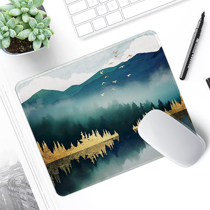 ITNRSIIET Mouse Pad with Stitched Edge Premium Textured Smooth Precise Operation Waterproof Washable Non-Slip Rubber Base Desktop Protection Mat, 10.2×8.3×0.12 inches, Landscape Forest