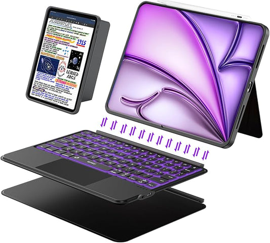 iPad Keyboard Case for Air 13 inch (M4/M3/M2, 2026/2025/2024), Pro 12.9 inch 6/5/4/3rd Gen, Magnetic Detachable Bluetooth Keyboard with Trackpad, Springy Backlit Keys,Slim iPad Case with Stand (Black)