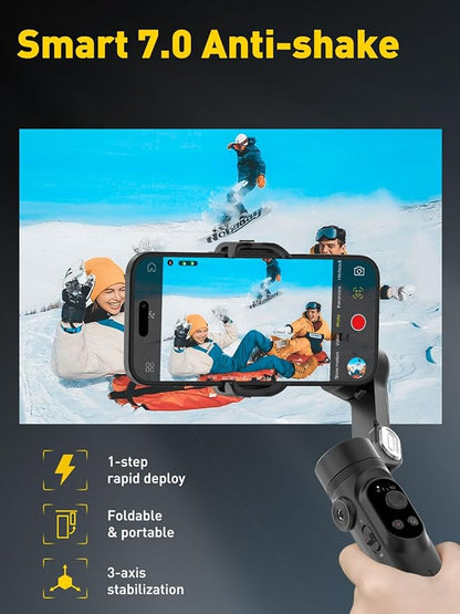 3-Axis Gimbal Stabilizer for iPhone 15/14/13 Pro Max Android,Foldable Smartphone Gimbal w/Built-in Fill Light,1/4 Thread,Professional Anti-Shake Video Record for TikTok YouTube(Smart X Black)