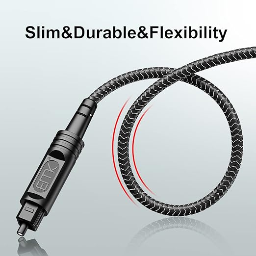 EMK Digital Optical Audio Cable [24 Feet/7.6M] - Slim Nylon Braided Toslink Fiber Optic Cable for Sound Bar, TV, Home Theater, PS4, Xbox, Blu-Ray Player & More - High-Speed SPDIF (Black1)