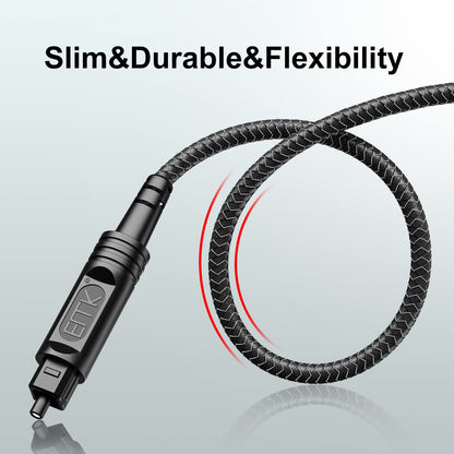 EMK Digital Optical Audio Cable [5 Feet/1.5M] - Slim Nylon Braided Toslink Fiber Optic Cable for Sound Bar, TV, Home Theater, PS4, Xbox, Blu-Ray Player & More - High-Speed SPDIF (Black1)