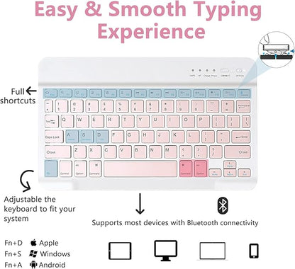 MMK iPad A16 Case (2025, 11"), iPad 10th Generation Case with Keyboard (2022, 10.9"), Wireless Detachable Keyboard, Pencil Holder (Pink)