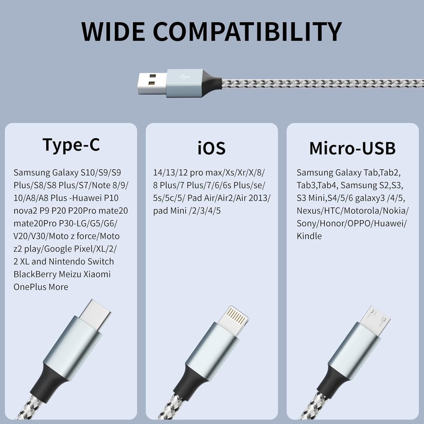 Travel Essentials Multi Charging Cable, USB Cable Universal Charger, 2Pc4FT