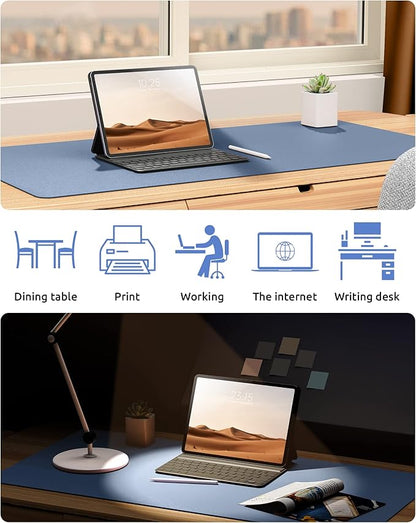 YSAGi Leather Desk Protector, Office Mat, Large Mouse Mat, Non-Slip PU Leather Blotter, Laptop Desk, Waterproof Writing Pad for Office and Home (Blue, 23.6" x 13.8")