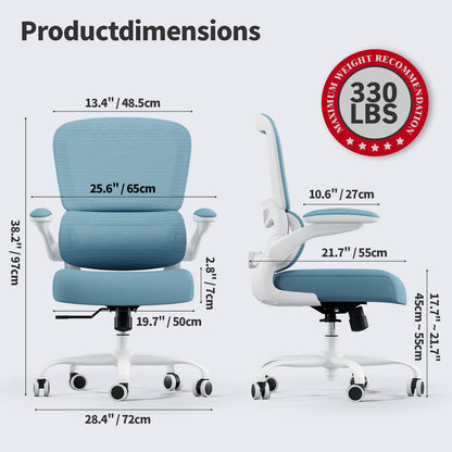 TRALT Office Chair - Ergonomic Desk Chair with Adjustable Lumbar Support, Mesh Computer Chair, Executive Chair for Home Office Comfortable Lumbar Support (1, Sky Blue)