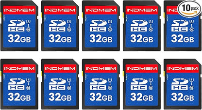 INDMEM SD Card 32GB, 10-Pack UHS-I Class 10 MLC Flash Memory Card, High-Speed Secure Digital Cards for Cameras, DSLR, Action Cams - Reliable Storage