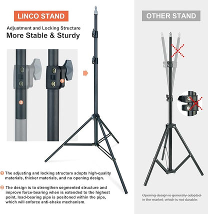 LINCO Lincostore Photo Video Studio Light Kit AM169 - Including 3 Color Backdrops (Black/White/Green) Background Screen