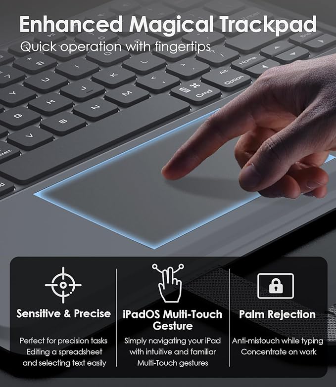 Nillkin Carry Go Keyboard Case for iPad Air 13 inch (M3/M2) with Handle, iPad Pro 12.9 (3rd/4th/5th/6th Gen) Rugged Case with Detachable Keyboard, Magic Trackpad, 7 Colors Backlit, Camera Cover, Gray