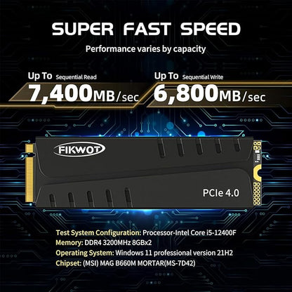 FN970 1TB M.2 2280 PCIe Gen4 x4 NVMe 1.4 Internal Solid State Drive with Heatsink - Speeds up to 7,400MB/s, Configure DRAM Cache, Compatible PS5 Internal SSD