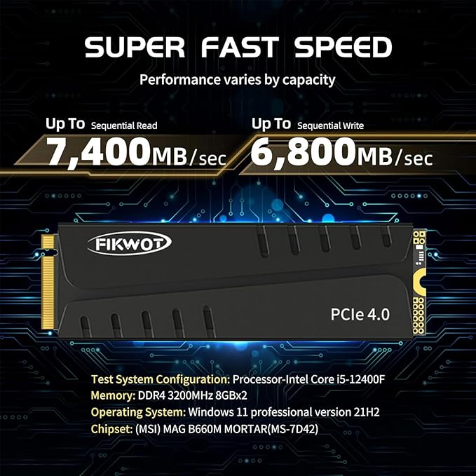 FN970 2TB M.2 2280 PCIe Gen4 x4 NVMe 1.4 Internal Solid State Drive with Heatsink - Speeds up to 7,400MB/s, Configure DRAM Cache, Compatible PS5 Internal SSD