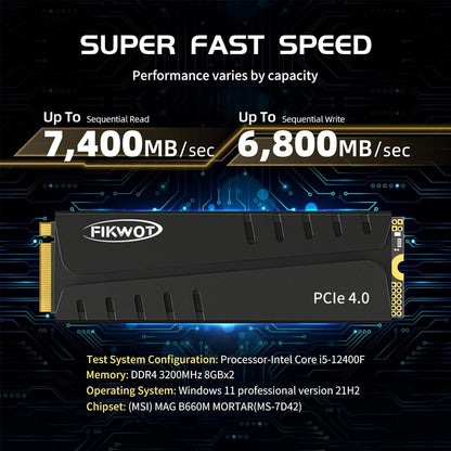 Fikwot FN970 1TB M.2 2280 PCIe Gen4 x4 NVMe 1.4 Internal Solid State Drive with Heatsink - Speeds up to 7,400MB/s, Configure DRAM Cache, Internal SSD