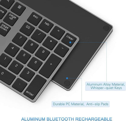 Bluetooth Number Pad, Lekvey Aluminum Rechargeable Wireless Numeric Keypad Slim 34-Keys External Numpad Keyboard Data Entry Compatible for Macbook, MacBook Air/Pro, iMac Windows Laptop Surface Pro etc
