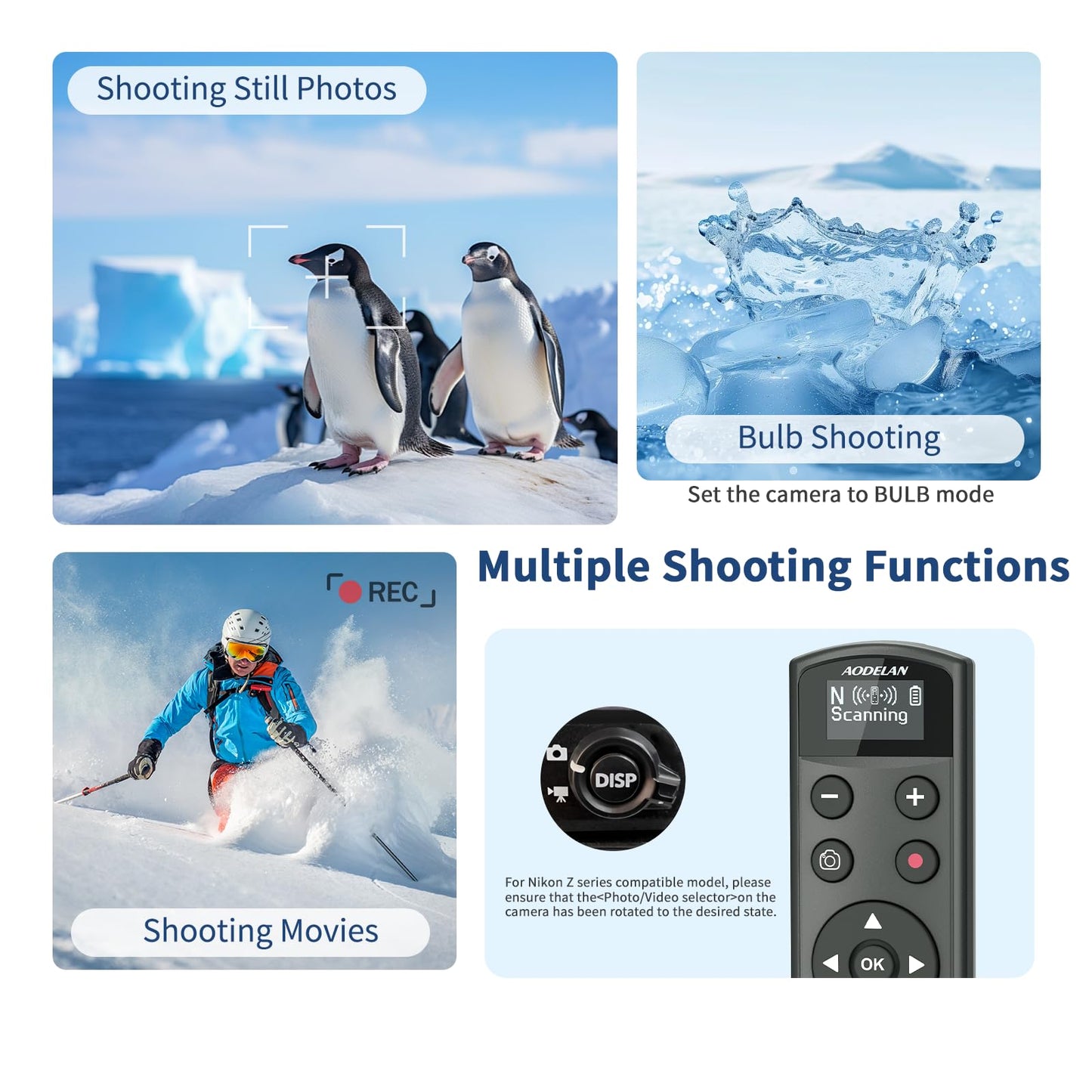 Rechargeable Shutter Release for Nikon AODELAN Wireless Camera Remote Control Compatible with COOLPIX P1000, P1100, P950, B600, A1000, Z50, Z30, Z fc, Z6 II, Z7 II,Z5, Replaces Nikon ML-L7(Black)