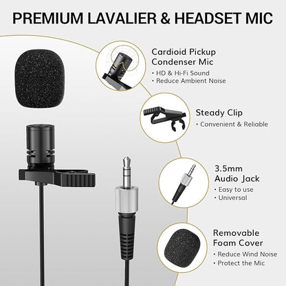 TONOR Wireless Microphones System with 8x12 Channels Headset/Lavalier Lapel Mics, Bodypack Transmitter, Receiver, 295ft UHF Range for Church Conference Performance Singing Karaoke PA Speaker Mixer