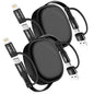 5 in 1 Retractable iPhone Fast Charging Cable, 2Pack 60W Multi Charging Cable 3.8Ft Multiple Lightning Charger Cord with USB-A/C to C/L Port for iPhone 16 15 14 13,iPad,Samsung S24 S23,Tablet & More