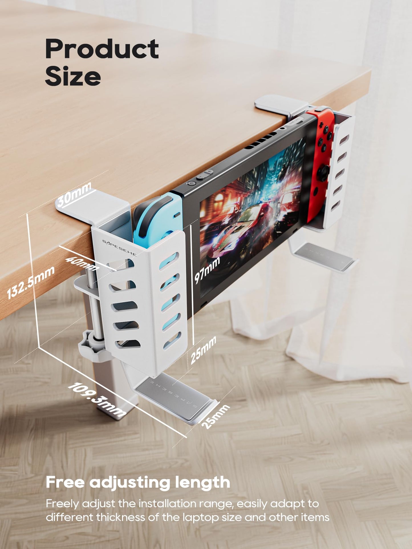 Desk Side Laptop Holder, Desk Side Storage, No Drill Side Desk Organizer, Side Desk Laptop Mount, Tablets Hanging Holder, Clamp on Desk Organizer for Laptops/Tablets/Keyboards/Headphone, White