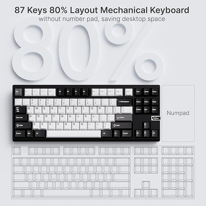 Chilkey ND TKL Aluminum Mechanical Keyboard, 87 Keys Tenkeyless Wireless Gaming Keyboard, Tri-Mode BT5.3/2.4GHz/USB-C PBT Keycaps Hot Swappable Custom Key Board for Windows Laptop Office PC