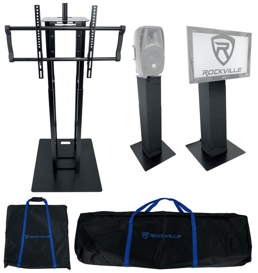 Rockville RTP33-TV Black Totem DJ Speaker/Lighting Stand with TV Mount