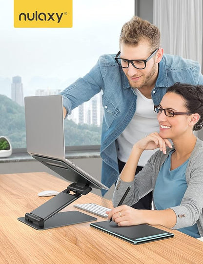 Nulaxy Height Adjustable Laptop Stand for Desk, Dual Foldable Aluminum Computer Riser, Pull Out Design Ergonomic Sit to Notebook Holder Convertor, Compatible with All 10-17" Laptops, Tablets, Gray