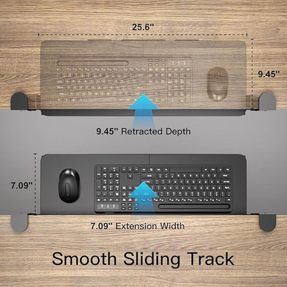 Ergonomic Keyboard Tray Under Desk Pull Out with Adjustable C-Clamp Mount, Slide-Out Computer Keyboard and Mouse Platform Drawer for Office and Home Typing (Black)