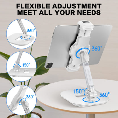 AboveTEK Upgraded Desktop Tablet Stand, 360° Swivel Tablet & Phone Desk Mount Holders for Any 4.7''-13.5'' Display iPad/Cell Phones, Stylish & Sturdy Stands for Store Office Showcase Reception (White)