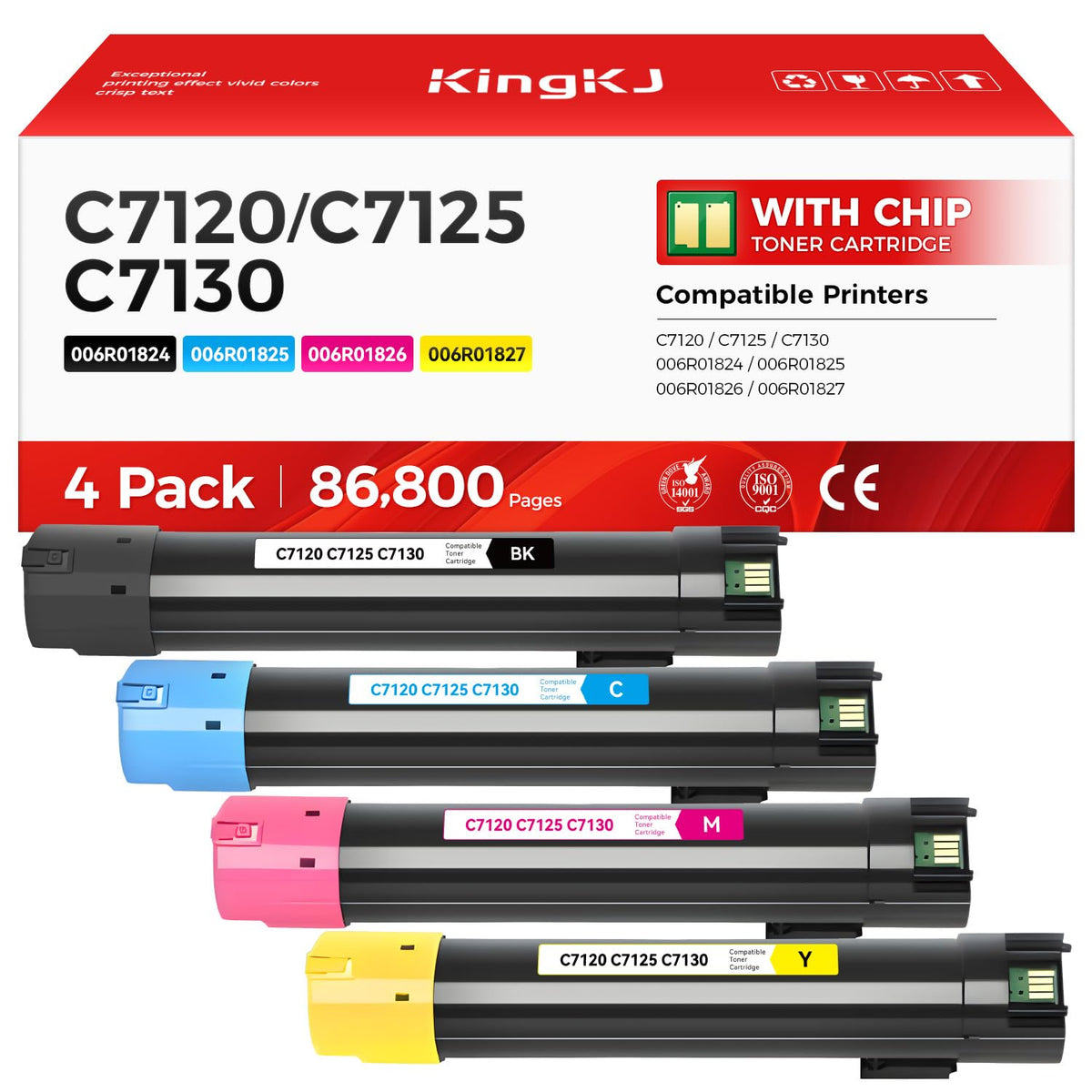 VersaLink C7120 C7125 C7130 High Capacity Toner Cartridge 4-Pack 006R01824 006R01825 006R01826 006R01827 Replacement Compatible for Xerox VersaLink C7120 C7125 C7130 Printer Black Cyan Magenta Yellow