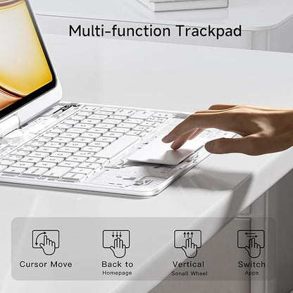 iPad Keyboard Case for iPad 10th Gen (2022) & 11th (A16, 2025), Magic Wireless Keyboard with Trackpad 7 Color Backlit, 360° Rotating Stand Transparent Protective Cover with Pencil Holder (White)