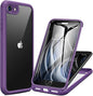 Miracase for iPhone SE Phone Case 3rd/2nd Generation 2022 2020 Full-Body with Built-in Glass Screen Protector, Heavy Duty 360° Protective Shockproof Bumper Cover for iPhone 8/SE, Purple