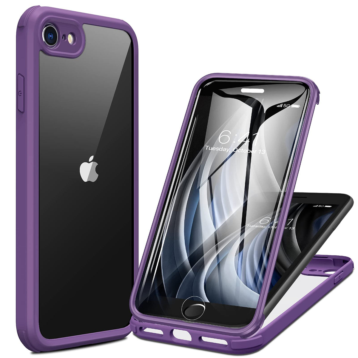 Miracase for iPhone 13 Case 6.1'',Full-Body Magnetic Clear Bumper Case with Built-in 9H Tempered Glass Screen Protector,Military Drop Protection Outdoor Phone Case — iPhone SE/8