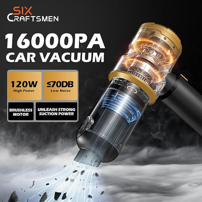 Handheld Car Vacuum Cleaner Cordless, Portable Small Car Vacuum with 16000PA Strong Suction, 4-in-1 High Power Vacuum Cleaner & Air Duster with 2 Batteries, Mini Handheld Vacuum for car,home,office