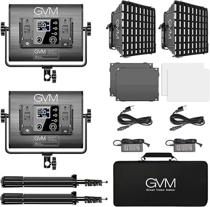 GVM 1000D RGB Led Video Light with 2 Softboxes, Photography Lighting Kit with Bluetooth Control, Full Color Video Lighting Kit with 18 Applicable Scenes, 2 Packs Led Light Panel for Video Shooting