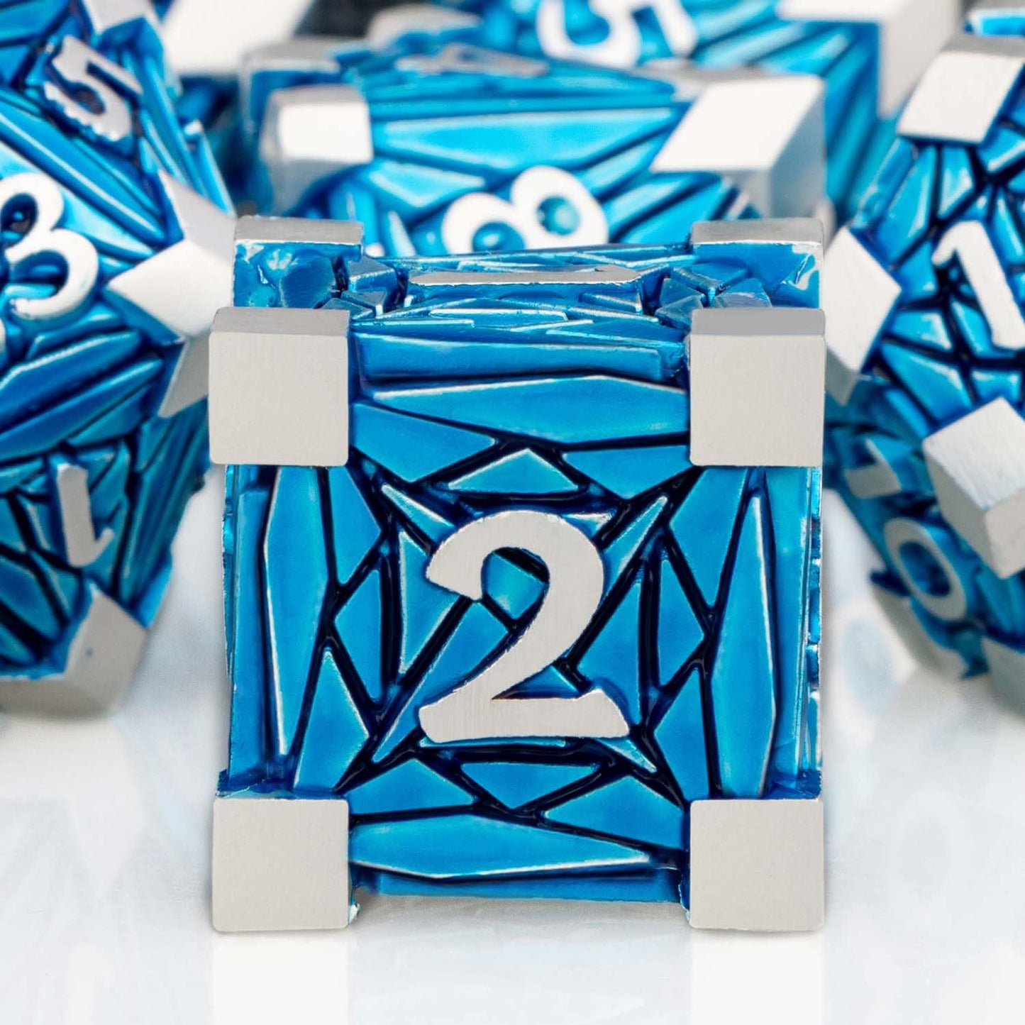 ORIFANTOU 7PCS Metal DND Dice Set with Box, Debris RPG Blue D and D Dice for use with D&D Tabletop Games Role Playing Game Polyhedral Dice Set D20 D12 D10 D8 D6 D4