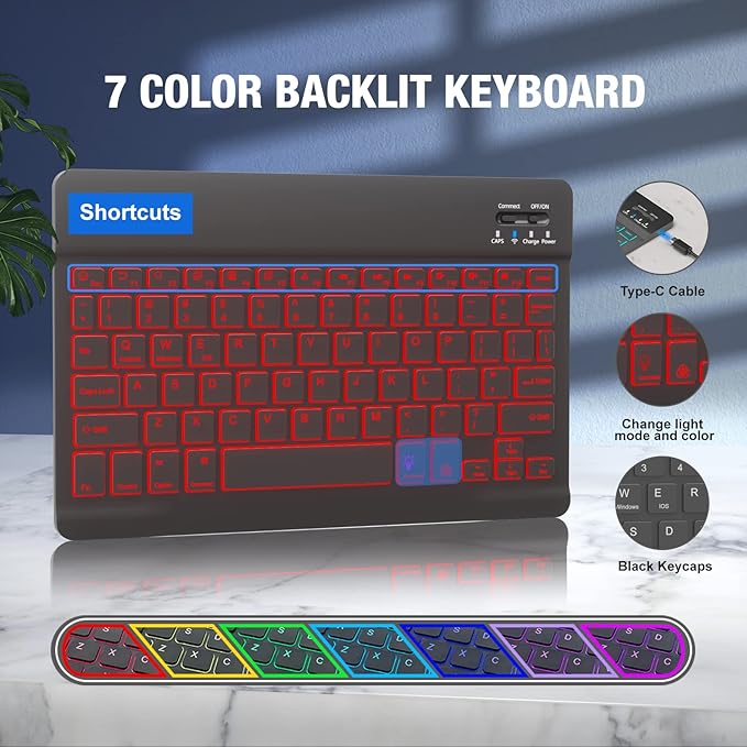 BLUTLOTUS Keyboard Case for iPad 10th Generation 2022 10.9 inch,360° Rotatable Keyboard Case with Pencil Holder, 7 Color Backlit Detachable Bluetooth Keyboard,Smart Folio Tablet Cover (Black)