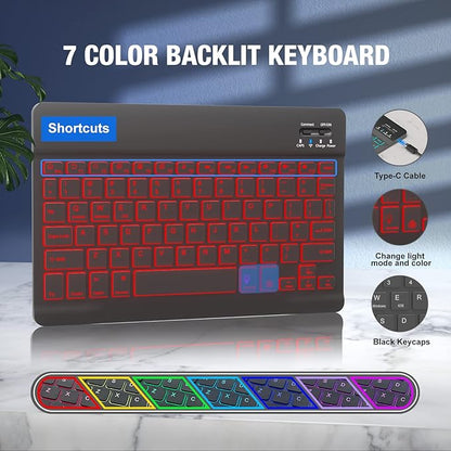BLUTLOTUS Keyboard Case for iPad 10th Generation 2022 10.9 inch,360° Rotatable Keyboard Case with Pencil Holder, 7 Color Backlit Detachable Bluetooth Keyboard,Smart Folio Tablet Cover (Black)
