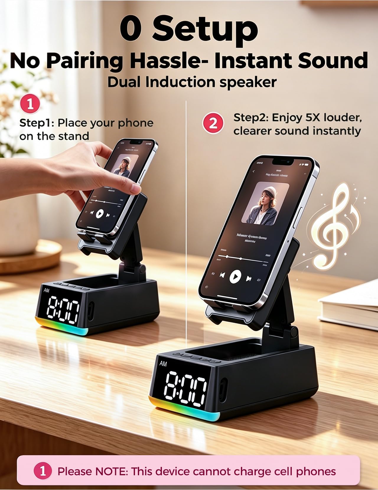 Bluetooth Speaker Birthday Gift for Men:Induction Cell Phone Stand Black