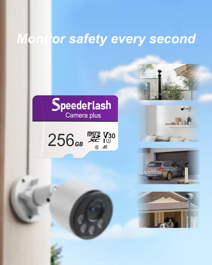 Micro SDXC Memory Card 256GB-Speederlash Camera Plus TF Card with Adapter, Up to 100MB/s Read Speed, 4K UHD&5K Video Support, U1, V30, A1 Rated, Waterproof, for Security Camera, Dashcam
