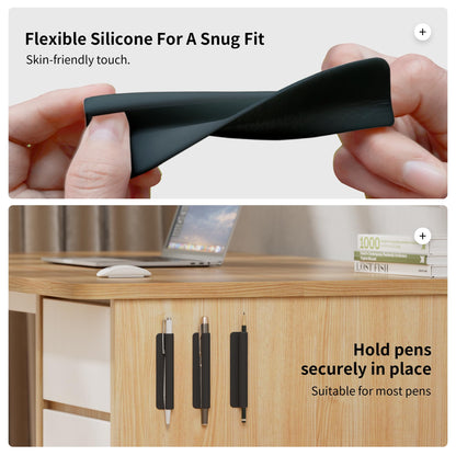 ELETIUO Pencil Holder For Most Pens,Pencils,Self-Adhesive Stick To Notebooks,Diary,Desks,Whiteboards Or Any Surface,Silicone Pen Holder For Home,Office And Desk Organization,Black