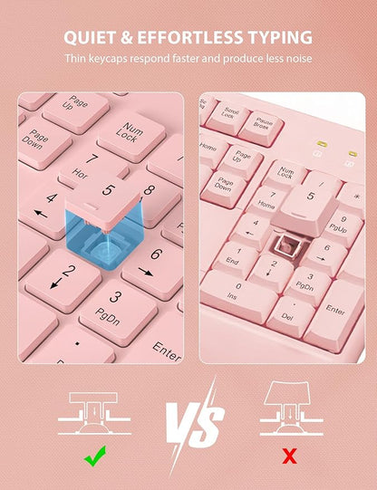 Wireless Keyboard and Mouse Combo - Full-Sized Ergonomic Keyboard with Wrist Rest, Phone Holder, Sleep Mode, Silent 2.4GHz Cordless Keyboard Mouse Combo for Computer, PC, Laptop, Mac, Windows -Trueque