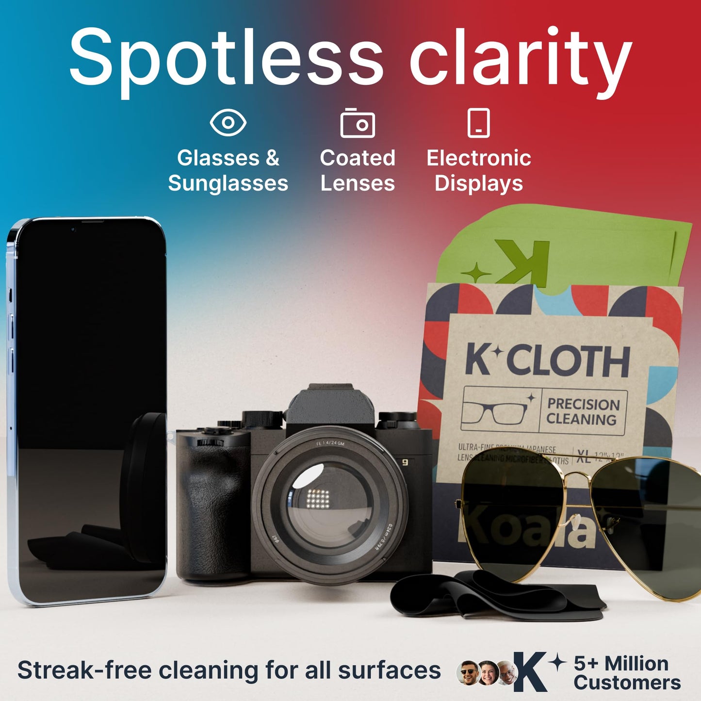 Koala Lens Cleaning Cloth | Japanese Microfiber | Black & Green (Pack of 3)