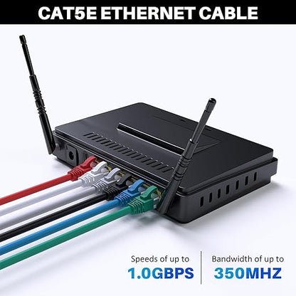 Cat5e Ethernet Cable 50 FT, Long Cat 5e Internet Cable, Black Snagless Patch Cord, Flexible, Network, LAN, PoE, Standard RJ45 Connector for PC, Server, Router, Modem, TV, PS5 - with 15 Cable Ties