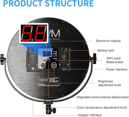 GVM Desk Mount LED Video Light, 10'' Round Key Light with Built-in Diffuser and LCD Display, Bi-Color Professional Light for Game/Studio/Streaming/YouTube Video Shooting, APP Control CRI 97+