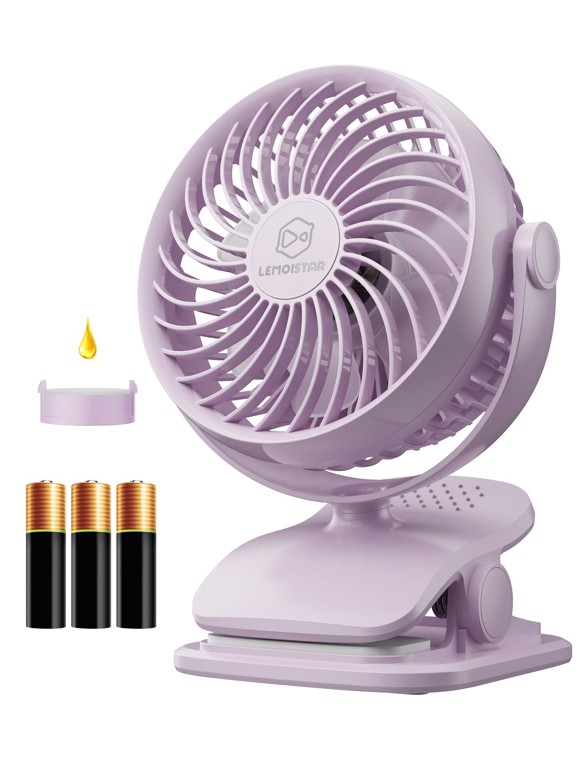 Shinebella AA Battery Powered Clip on Fan with 4-Speed, 5’’ Small Desk Fan with Aroma Function, USB Powered, 360°Rotation, Ultra Quiet, for Golf Cart, Stroller, Bedroom,Car(Batteries Not Included)
